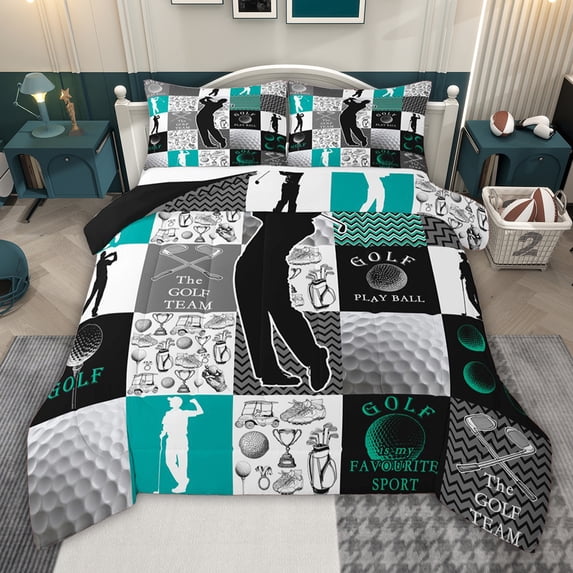 jejeloiu Golf Ball Game Twin Comforter Sets,Patchwork Geometric Plaid Bedding Set For Men Women Reversible 2pcs