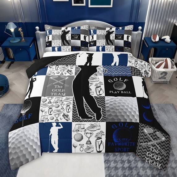 jejeloiu Golf Ball Gamer Queen Comforter Set,Sport Game Bedding Comforter Set For Ball Lovers Reversible 3-Piece