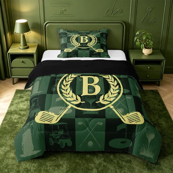 Catabedysis Golf Cart Twin Comforter Sets For Boys,Cute Personalized Letter M Bedding Set,Black Reversible,2 Pieces,1 Comforter and 1 Pillowcase