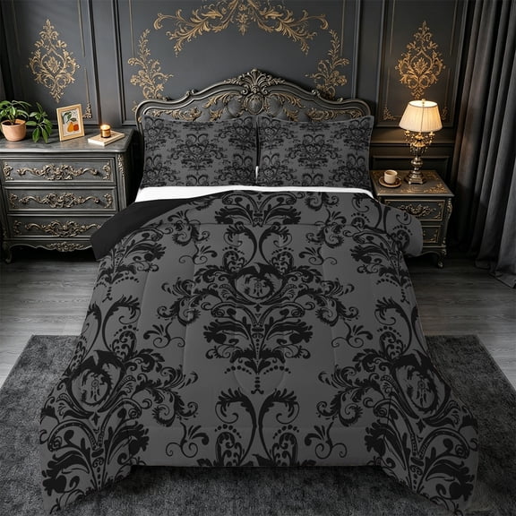 jejeloiu Gothic Damask Floral Bedding Comforter Set,Bohemian Dreamcatcher Magic Dragon Twin Comforter Sets,Victorian Baroque Flower Bedding Set For Adult,Ultra Soft Home Decor Reversible,2pcs