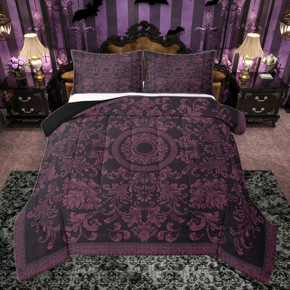 jejeloiu Gothic Damask Pattern Bedding Comforter Set,Victorian Baroque Twin Comforter Sets,Pink Black Bedding Set For Adults,Breathable Home Decor Reversible,2pcs
