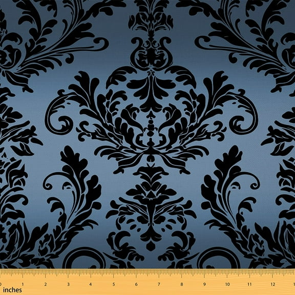 jejeloiu Gothic Flower Fabric by the Yard 1 Yard,Damask Print Home Decor Fabric by the Yard,Black Baroque Floral Sewing Fabric For Men Women,Microfiber Bedroom Decor