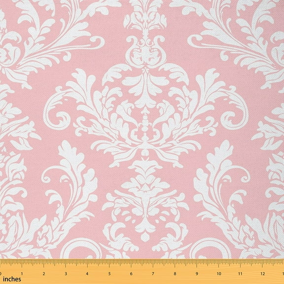 jejeloiu Gothic Flower Fabric by the Yard 1 Yard,Damask Print Home Decor Fabric by the Yard,Pink Baroque Floral Sewing Fabric For Men Women,Microfiber Bedroom Decor
