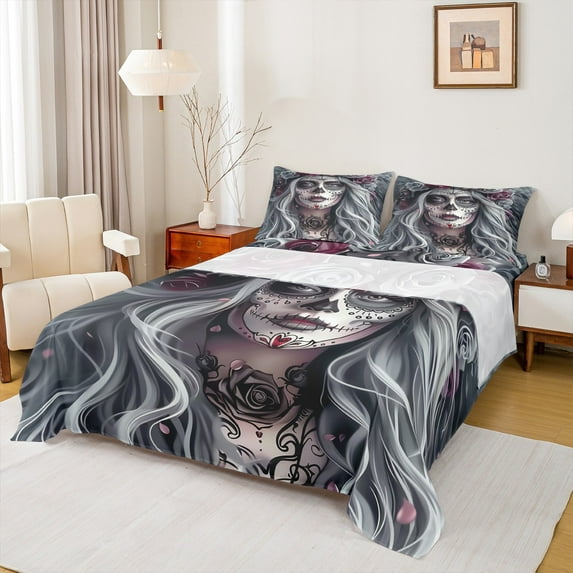 jejeloiu Gothic Horror Art Bed Sheets,Dark Aesthetic King Sheets,Spooky Halloween Sheet Set For Girls Boys,Luxury Bedroom Decor,4-Piece
