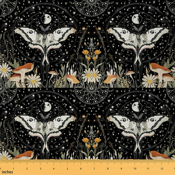 jejeloiu Gothic Moth Fabric by the Yard 1 Yard,Natural Plant Mushroom Home Decor Fabric by the Yard,Galaxy Starry Night Sewing Fabric For Children,Breathable Home Decor