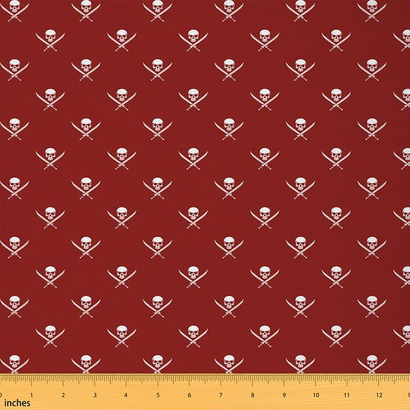 jejeloiu Gothic Skeleton Fabric by the Yard 1 Yard,Spooky Halloween Skull Home Decor Fabric by the Yard,Red White Sewing Fabric For Children,Ultra Soft Home Decor