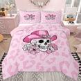 thumbnail image 1 of jejeloiu Gothic Skeleton Full Size Comforter Sets,Pink Leopard Print Bedding Sets For Girls Reversible 3 Pieces, 1 of 8