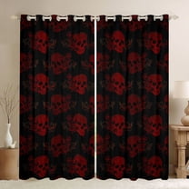 jejeloiu Gothic Skull Black Out Curtains,Red Black Curtains Pack of 2 (42x63 Each) For Boys Girls