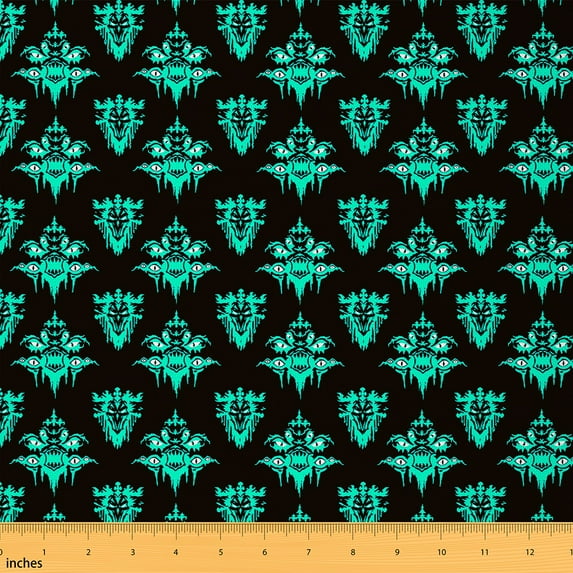 jejeloiu Gothic Spooky Flower Fabric by the Yard 3 Yards,Damask Print Sewing Fabric,Cyan Black Fabric for Sewing For Men Women,Microfiber Bedroom Decor
