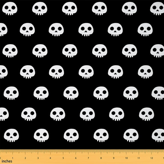 jejeloiu Gothic Theme Fabric (2 Yards),Halloween Skull Black White,Luxury Sewing Decor