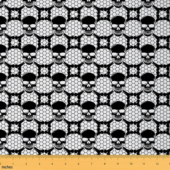 jejeloiu Gothic Theme Fabric (5 Yard),Halloween Skull Gray Black Sewing Fabric For Boys