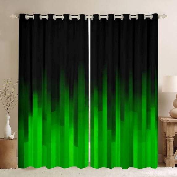 jejeloiu Gradient Geometric Pattern Black Out Curtains For Boy,Green Black Ombre Art Curtains Pack of 2 (42x63 Each) For Kids