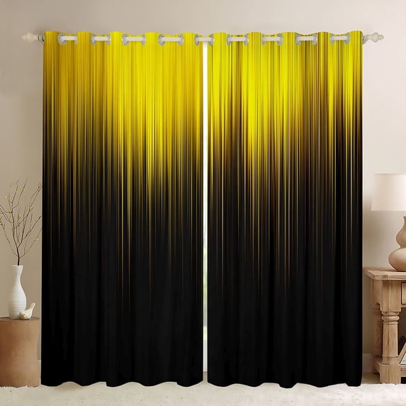 jejeloiu Gradient Geometric Print Curtains Pack of 2 (42x84 Each) For Boy,Yellow Black Ombre Art Curtains Blackout For Kids