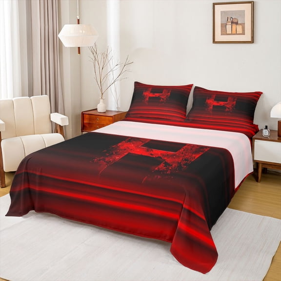 jejeloiu Gradient Initial H Bed Sheets For Kids,Modern Monogram Design King Sheets,4pcs