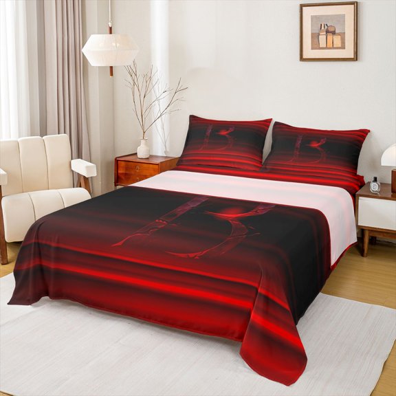 jejeloiu Gradient Letter B Queen Sheet Sets For Kids,Dark Monogram Pattern Bed Set,4pcs