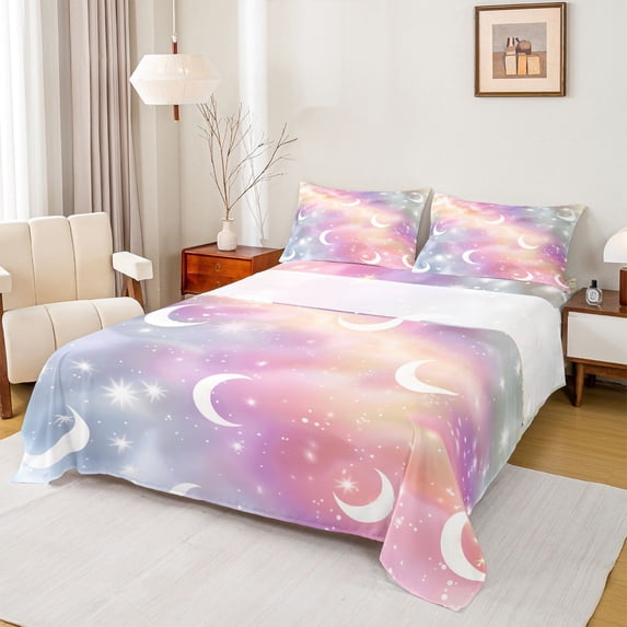 jejeloiu Gradient Rainbow Sky Full Size Sheets,Multicolor Outer Space Bed Sheets For Girl Teens 4pcs