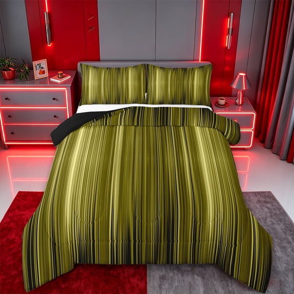 jejeloiu Gradient Stripe Texture Queen Comforter Set Kids,Vintage Lines Print Bedding Comforter Set,Reversible,3 Pieces
