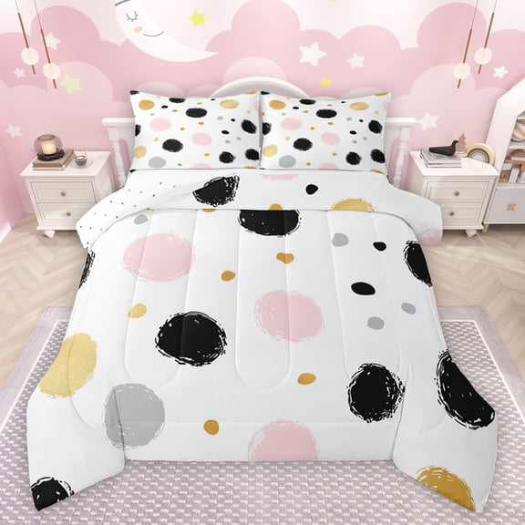 jejeloiu Graffiti Circle Bedding Comforter Set,Geometric Circular Pattern Twin Comforter Sets,Colorful Dots Bedding Set For Girls Kids,Luxury Bedroom Decor Reversible,2-Piece
