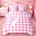 thumbnail image 1 of jejeloiu Graffiti Letter Initial L 7-Piece Twin Bedding Sets For Girls,Pink Checkered Geometric Art Bedding Comforter Set,Pink Reversible, 1 of 7
