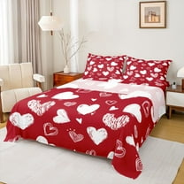 jejeloiu Graffiti Loves Pattern Twin Sheet Sets,Cute Hearts Twin Fitted Sheet,Red White Flat Sheet For Girls Kids,Luxury Bedroom Decor,3pcs