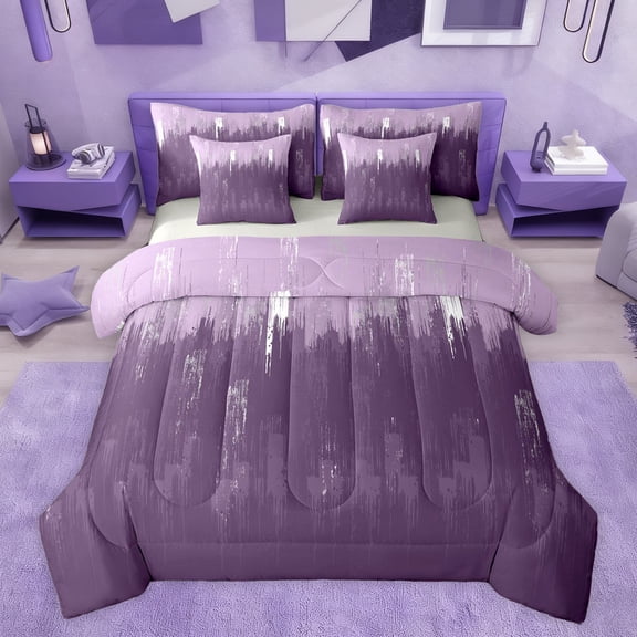 jejeloiu Graffiti Stripe 7-Piece Twin Bedding Sets,Abstract Geometric Pattern Bedding Comforter Set,Purple Batik Artwork Sheet Sets For Girls Boys,Super Cozy Room Decor Reversible