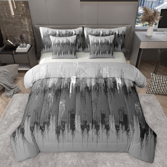 jejeloiu Gray Batik 7-Piece Bedding Comforter Set,Modern Abstract Art King Bedding Sets,Minimalism Graffiti Bed Sheets For Teens,Breathable Home Decor Reversible