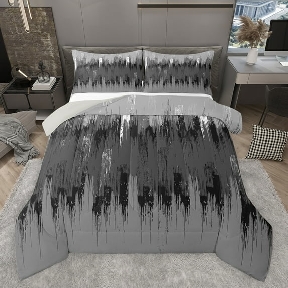jejeloiu Gray Batik Bedding Comforter Set,Modern Abstract Art Twin Comforter Sets,Minimalism Graffiti Bedding Set For Teens,Breathable Home Decor Reversible,2-Piece
