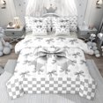 thumbnail image 1 of jejeloiu Gray Cartoon Bow 7pcs Bedding Comforter Set,Kawaii Bowknot Queen Bedding Sets For Girl Reversible, 1 of 8