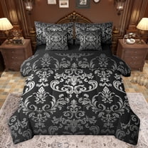 jejeloiu Gray Damsk Pattern 7-Piece Twin Bedding Sets,Rustic Baroque Victorian Bedding Comforter Set,Gothic Flower Floral Sheet Sets For Bots Teens,Ultra Soft Home Decor Reversible
