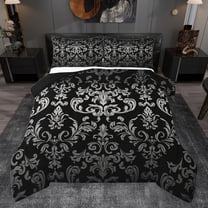 jejeloiu Gray Damsk Pattern Bedding Comforter Set,Rustic Baroque Victorian Twin Comforter Sets,Gothic Flower Floral Bedding Set For Bots Teens,Ultra Soft Home Decor Reversible,2 Pieces