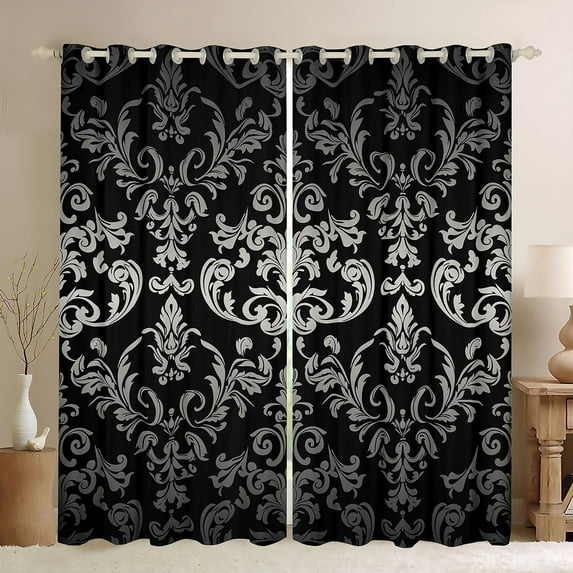 jejeloiu Gray Damsk Pattern Black Out Curtains,Rustic Baroque Victorian Curtains Pack of 2 (42x63 Each),Gothic Flower Floral Bedroom Curtains For Bots Teens,Ultra Soft Home Decor