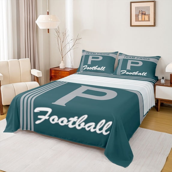 jejeloiu Gray Green Football Sport Team Full Size Sheets,Boys Ball Games Bed Sheets For Kids,4-Piece