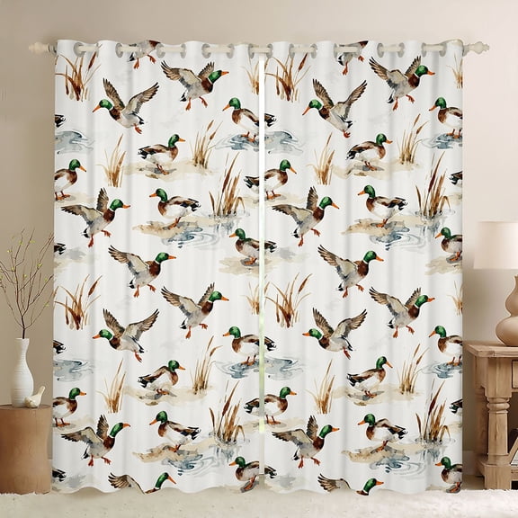 jejeloiu Gray Mallard Duck Black Out Curtains,Rustic Farmhouse Hunting Curtains Pack of 2 (42x63 Each) For Boys Kids