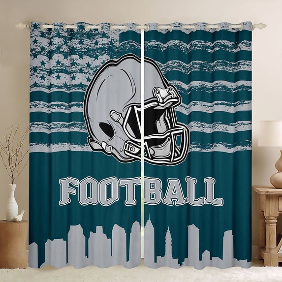 jejeloiu Gray Rugby Helmet Black Out Curtains,Football Sport City Curtains Pack of 2 (42x63 Each) For Teens