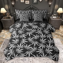 jejeloiu Gray Rustic Leaf 7-Piece Twin Bedding Sets,Tropical Botanical Bedding Comforter Set For Adults Reversible