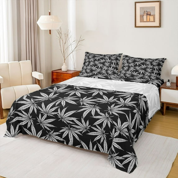 jejeloiu Gray Rustic Leaf Twin Sheet Sets,Tropical Botanical Bedding For Adults 3 Pieces