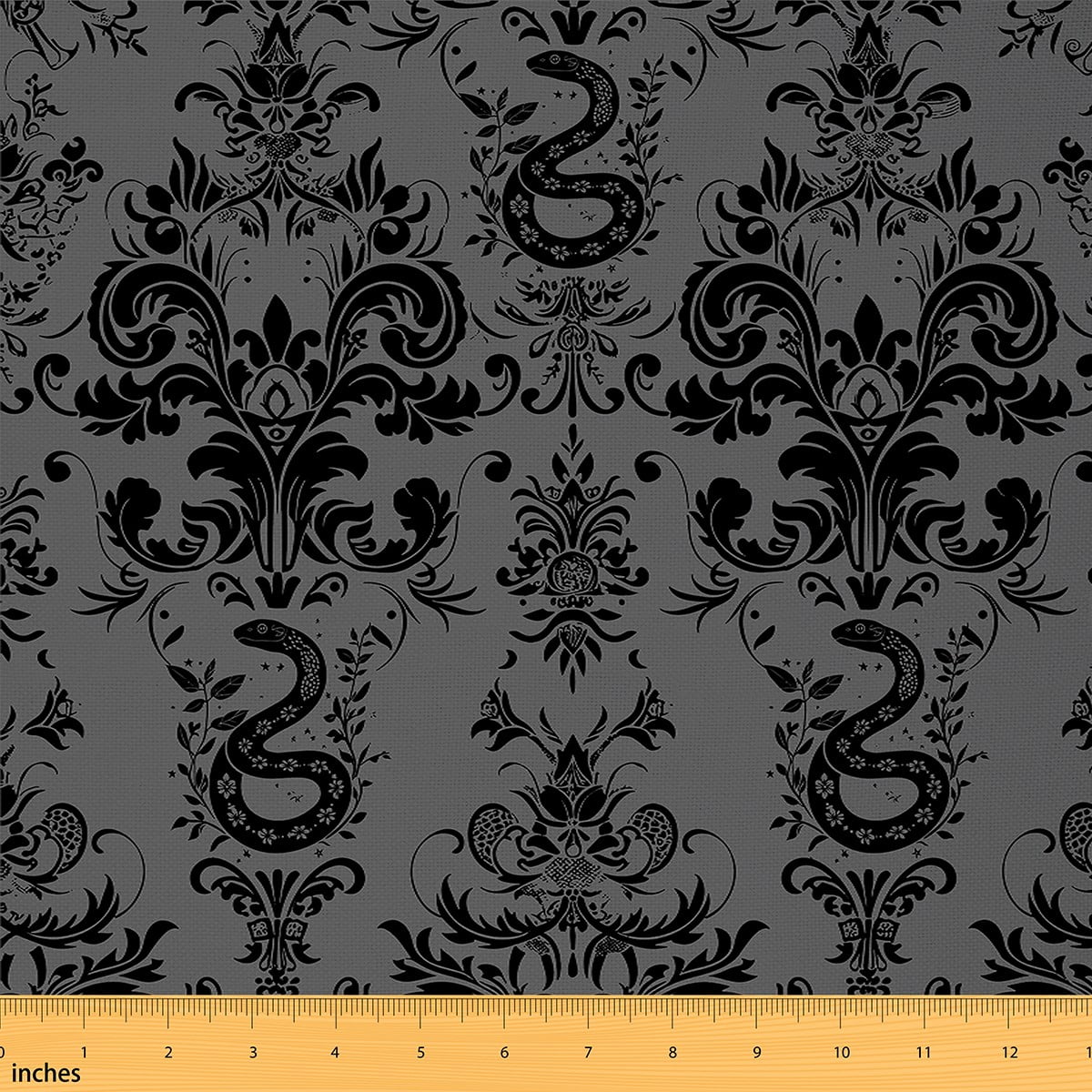 jejeloiu Gray Victorian Flower Fabric by the Yard 5 Yards,Boho Bohemian Snake Fabric for Sewing,Vintage Gothic Floral Home Decor Fabric by the Yard For Men Women,,Lightweight Room Decorative