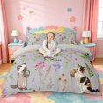 thumbnail image 1 of jejeloiu Gray Watercolor Cat Duvet Cover Set For Kids,Cute Floral Kitten Bedding Full For Girl,Reversible,3-Piece(No Comforter), 1 of 6