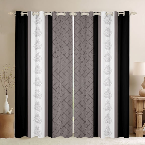 jejeloiu Gray White Black Black Out Curtains,Damask Baroque Victorian Curtains Pack of 2 (42x63 Each),Modern Geometric Abstract Bedroom Curtains For Teens,Microfiber Bedroom Decor