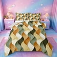 thumbnail image 1 of jejeloiu Green Beige Wave Pattern Queen Comforter Set Kids,Abstract Geometric Lines Bedding Comforter Set,Reversible,3pcs, 1 of 8