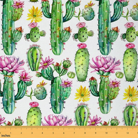 jejeloiu Green Cactus Fabric by the Yard 10 Yards,Tropical Desert Botanical Room Decor Fabric by the Yard,Rustic Farmhouse Cabin Sewing Fabric For Tens,Breathable Home Decor