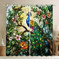 jejeloiu Green Peacock Blackout Curtains,Zoo Animal Curtains Pack of 2 (38x45 Each),Colorful Flower Floral Window Curtains For Girls,Luxury Bedroom Decor
