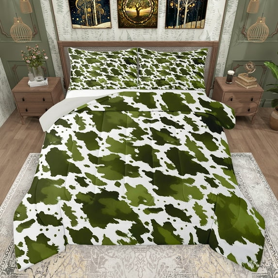 jejeloiu Green White Bedding Comforter Set,Rustic Farmhose Twin Comforter Sets,Vintage Camo Camouflage Bedding Set For Adults,Super Cozy Room Decor Reversible,2-Piece