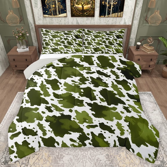jejeloiu Green White Bedding Comforter Set,Rustic Farmhose Twin Comforter Sets,Vintage Camo Camouflage Bedding Set For Adults,Super Cozy Room Decor Reversible,2-Piece