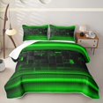 thumbnail image 1 of jejeloiu Grid Geometric Design Twin Quilt Set For Kids,Green Neon Striped Check Twin Coverlet Set For Boy,2pcs, 1 of 7