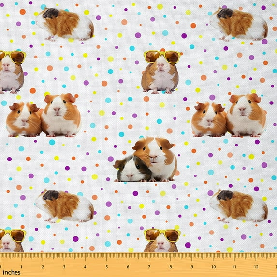 jejeloiu Guinea Pig Fabric by the Yard 10 Yards,Cartoon Animal Room Decor Fabric by the Yard,Colorful Dots Sewing Fabric For Children,Microfiber Bedroom Decor