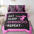 thumbnail image 1 of jejeloiu Gymnastics Girls Twin Bedding Sets 7-Piece,Glitter Heart Print Bedding Comforter Set,Pink Black Sheet Sets For Child,Microfiber Bedroom Decor Reversible, 1 of 8