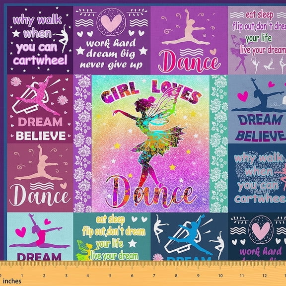 jejeloiu Gymnastics Sport Fabric by the Yard 1 Yard,Girl Dance Home Decor Fabric by the Yard,Dream Believe Sewing Fabric For Teens,Mluxury Bedroom Decor