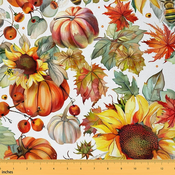 jejeloiu Hallo Fall Fabric by the Yard 1 Yard,Colorful Maples Pumpkin Home Decor Fabric by the Yard,Rustic Plant Sewing Fabric For Girls Boys,Super Cozy Room Decor