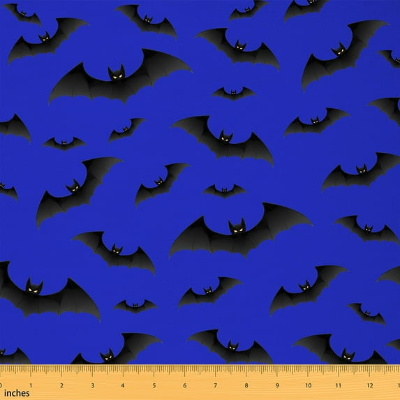 jejeloiu Halloween Bat Fabric by the Yard 1 Yard,Trick Or Treat Home Decor Fabric by the Yard,Deepblue Black Sewing Fabric For Children,Microfiber Bedroom Decor